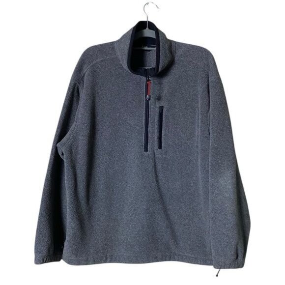 Eddie Bauer Mens Fleece Jacket Sweatshirt Large Grey Quarter Zip Outdoor Grey - Picture 1 of 11